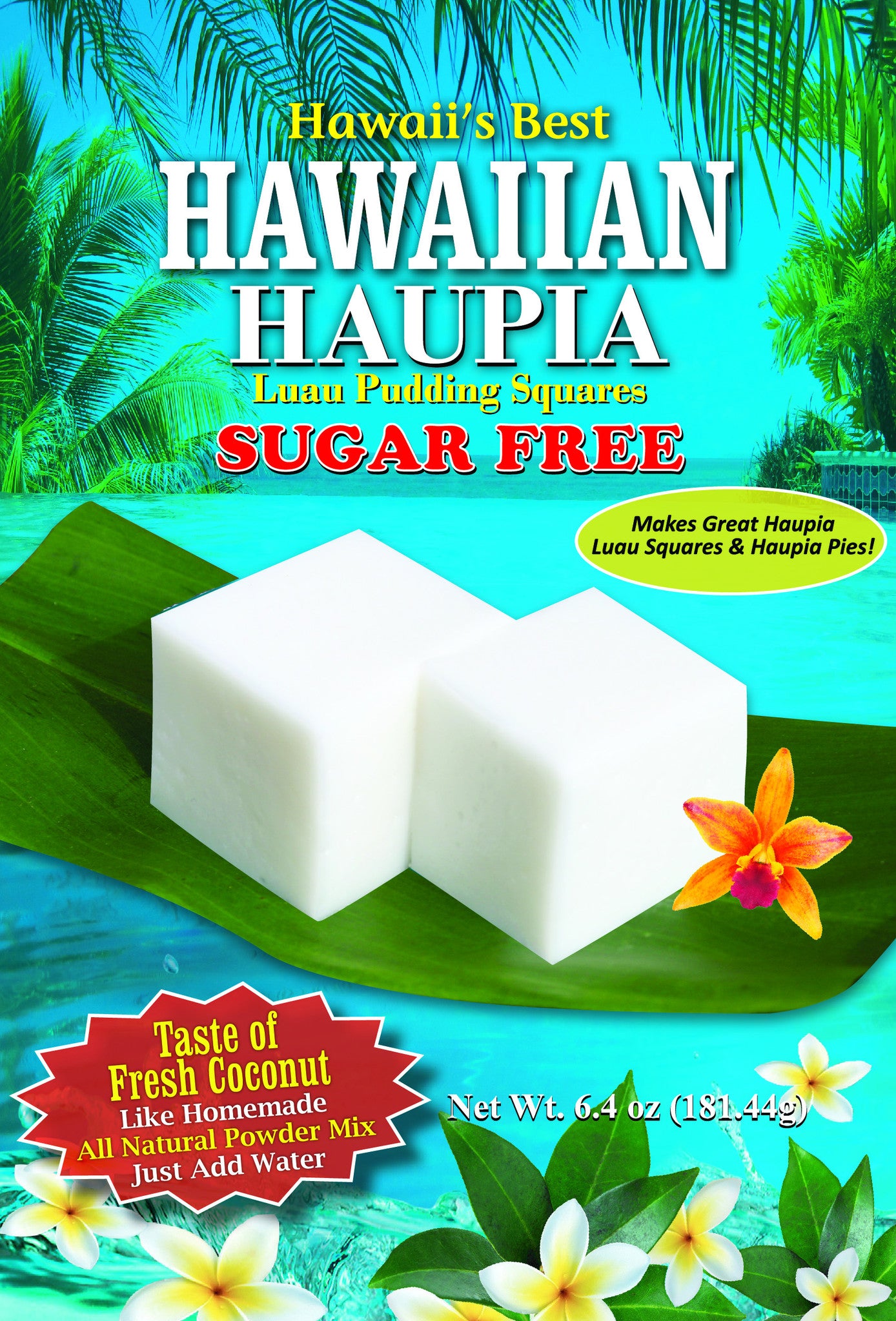 (1 BAG) SUGAR FREE HAUPIA MIX (Coconut Pudding Luau Squares), Made with 100% Xylitol, Gluten Free, Makes 8x8 pan, Just add water!