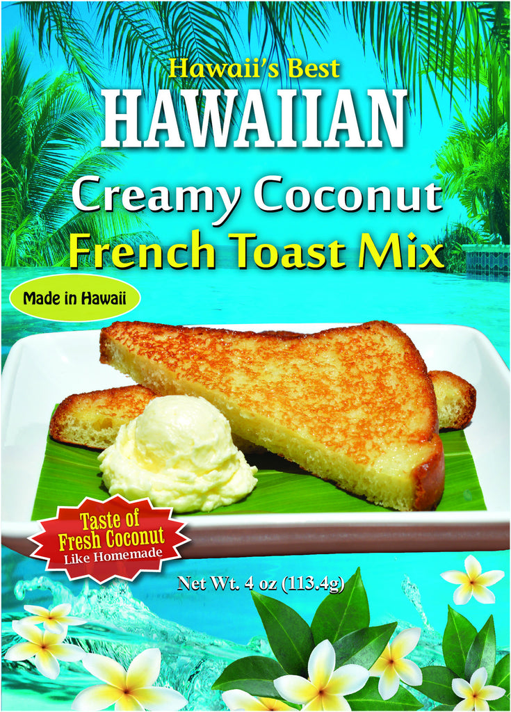 (10 BAGS - EXTRA VALUE PACK, $3.24 EACH!) HAWAIIAN CREAMY COCONUT COCONUT FRENCH TOAST MIX (4 oz package).  Makes approx 12 slices of French Toast.  NEW ITEM!