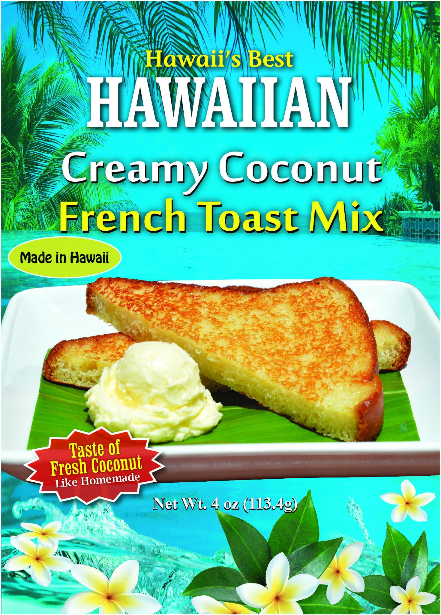 (5 BAGS - EXTRA VALUE PACK, 3.49 EACH) CREAMY COCONUT COCONUT FRENCH TOAST MIX (4 oz package).  Makes approx 12 slices of French Toast